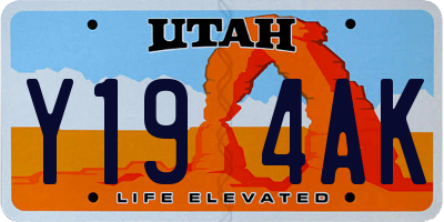 UT license plate Y194AK