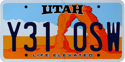 UT license plate Y310SW