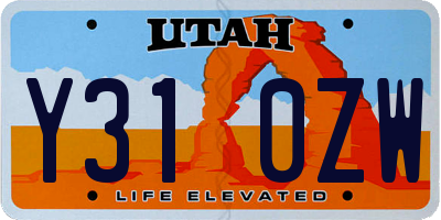 UT license plate Y310ZW
