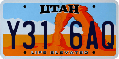 UT license plate Y316AQ