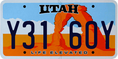UT license plate Y316OY