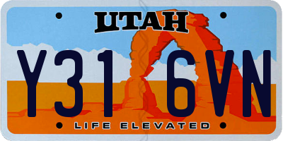 UT license plate Y316VN