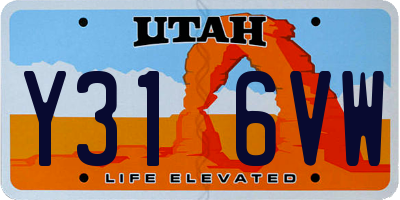 UT license plate Y316VW