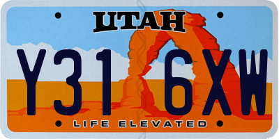 UT license plate Y316XW