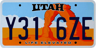UT license plate Y316ZE