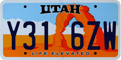 UT license plate Y316ZW