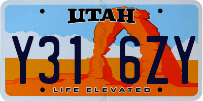 UT license plate Y316ZY