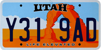 UT license plate Y319AD