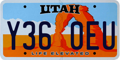 UT license plate Y360EU