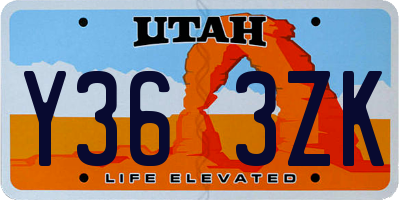 UT license plate Y363ZK