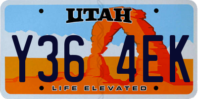UT license plate Y364EK