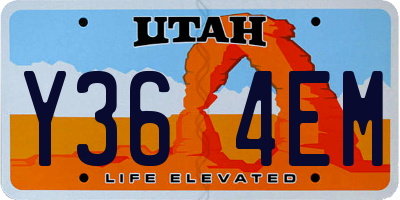 UT license plate Y364EM