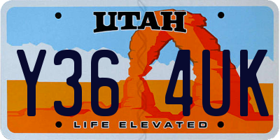 UT license plate Y364UK