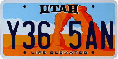 UT license plate Y365AN