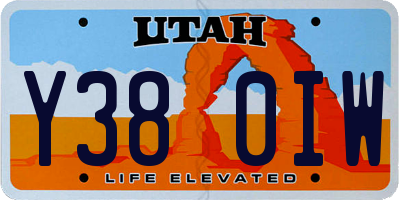 UT license plate Y380IW