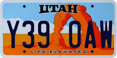 UT license plate Y390AW