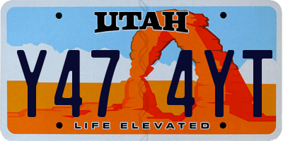 UT license plate Y474YT