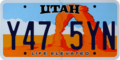 UT license plate Y475YN