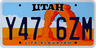 UT license plate Y476ZM