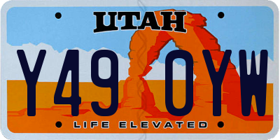 UT license plate Y490YW