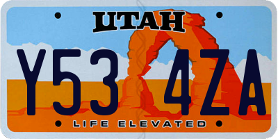UT license plate Y534ZA