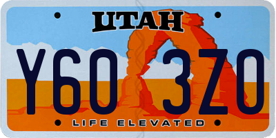 UT license plate Y603ZO