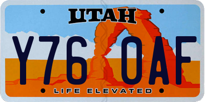 UT license plate Y760AF