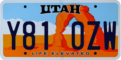 UT license plate Y810ZW