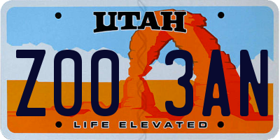 UT license plate Z003AN