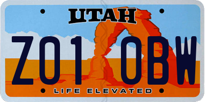 UT license plate Z010BW