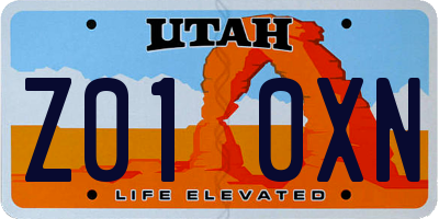 UT license plate Z010XN