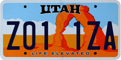 UT license plate Z011ZA