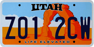 UT license plate Z012CW