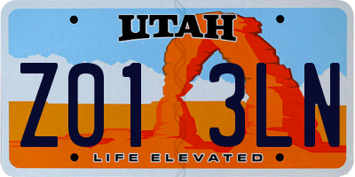 UT license plate Z013LN