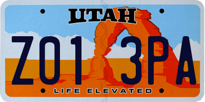 UT license plate Z013PA