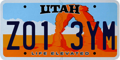UT license plate Z013YM