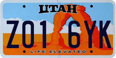 UT license plate Z016YK