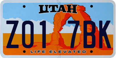 UT license plate Z017BK