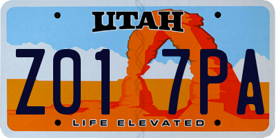 UT license plate Z017PA