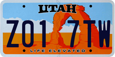 UT license plate Z017TW