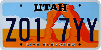 UT license plate Z017YY