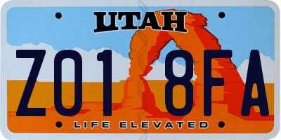 UT license plate Z018FA
