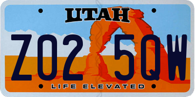 UT license plate Z025QW