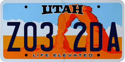 UT license plate Z032DA