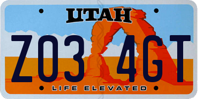 UT license plate Z034GT