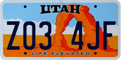 UT license plate Z034JF