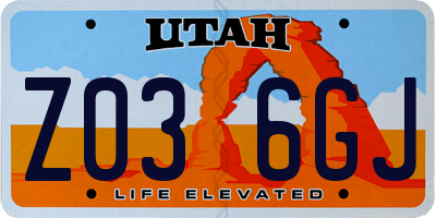UT license plate Z036GJ