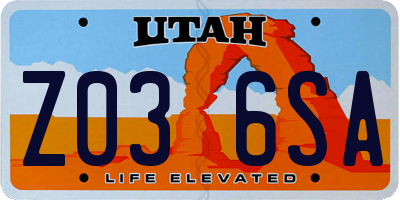UT license plate Z036SA