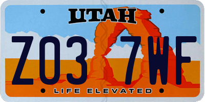 UT license plate Z037WF