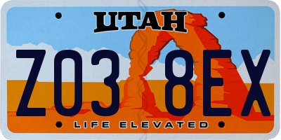 UT license plate Z038EX